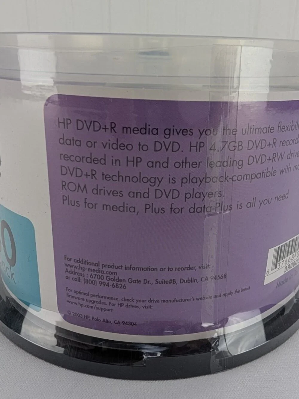 HP DVD+R 8X Blank 50 Pack 4.7GB Data 120min Video Spindal Container New 2003